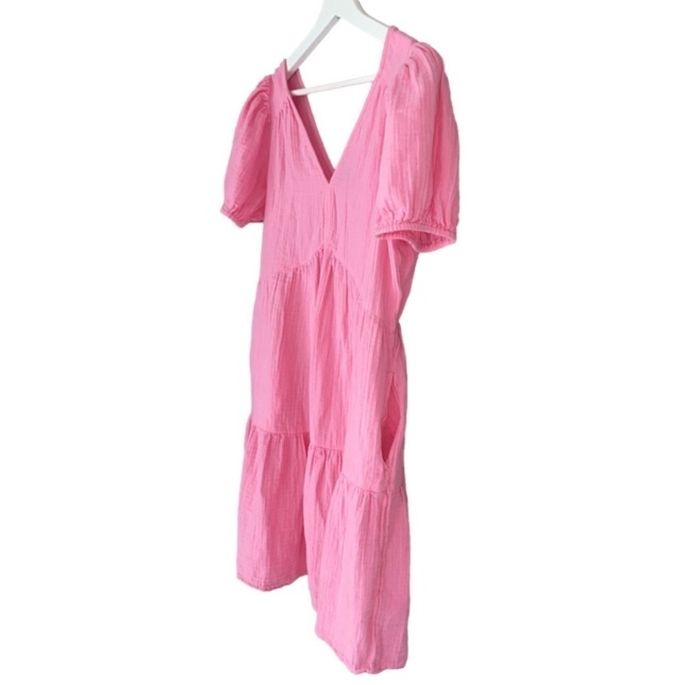 GAP Mini Dress Crinkle Gauze Puff Short Sleeve Tiered Pink Women Size S - Picture 5 of 12